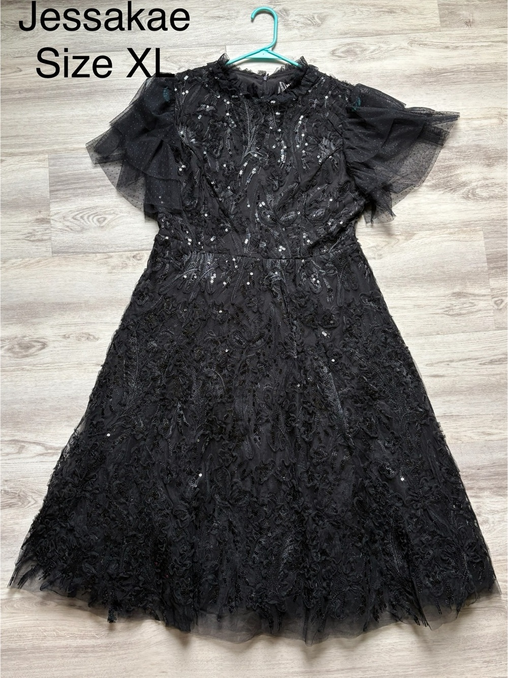 JessaKae Black Embellished Lace Fit-and-Flare Dress
